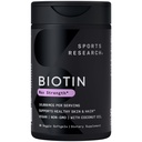 Sports Research® Biotin 10000mcg cu ulei organic de nucă de cocos - Biotin (Vitamina B7) pentru Skin Healthy și suport pentru păr* - pentru femei și bărbați - Vegan, Non-GMO, Gluten & Soy-Free - 30 Veggie Softgels