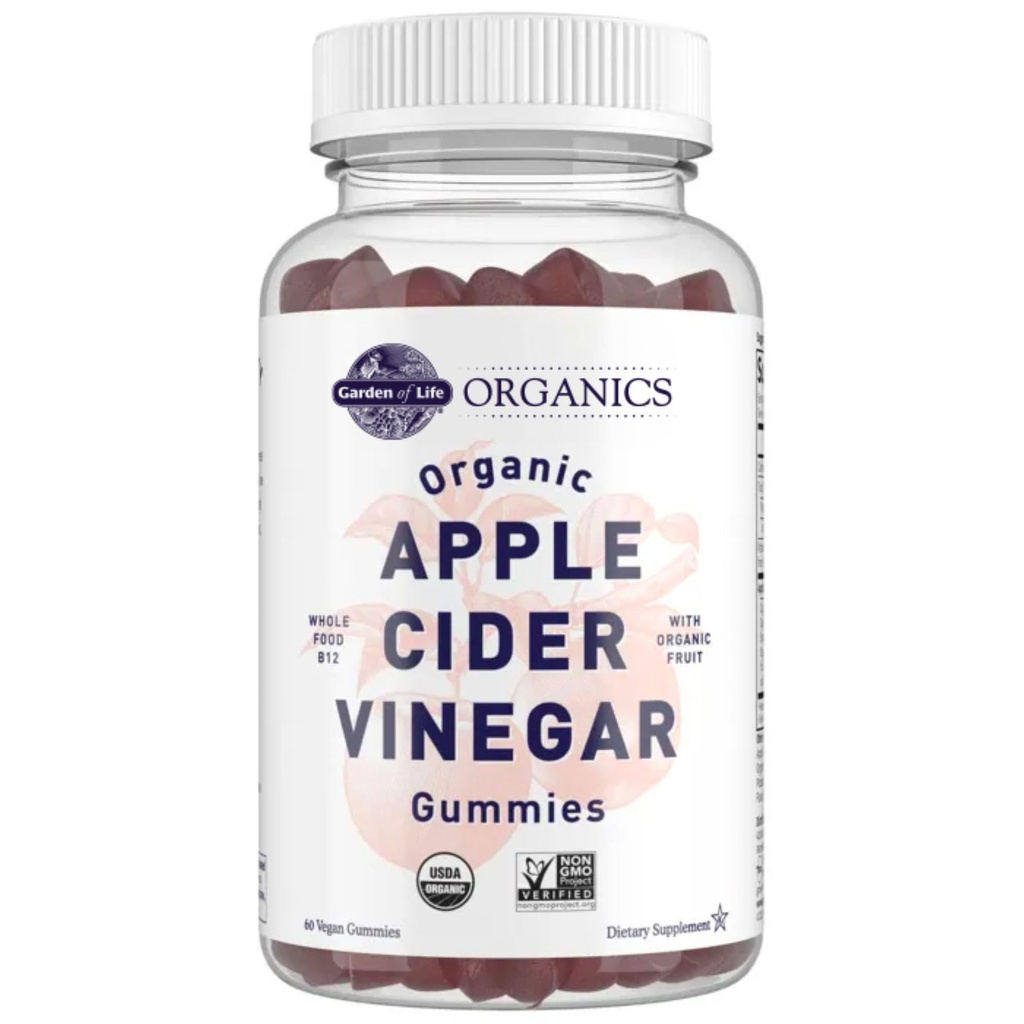 Garden of Life Cider Otet Gumries USDA Organic ACV Gummy Vitamine Made with Real Fruit Blend, Whole Food Vitamina B12 - Vegan, Gluten Free, Non-GMO, Kosher - 60 Gummie