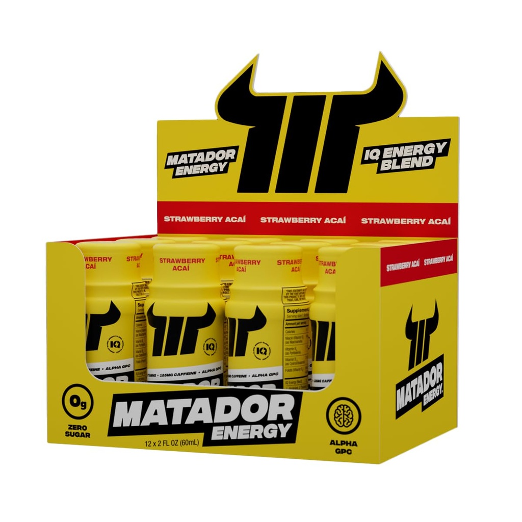 MATADOR Energy Shots Extra Power Mini Energy Drinks w/B Complex Vitamins (Vitamina B12-B9-B6-B3), Alpha GPC Nootropic IQ Energy, Cafeină extract de cafea Cafeina Shots, 24 Energy Drink Strawberry Acai