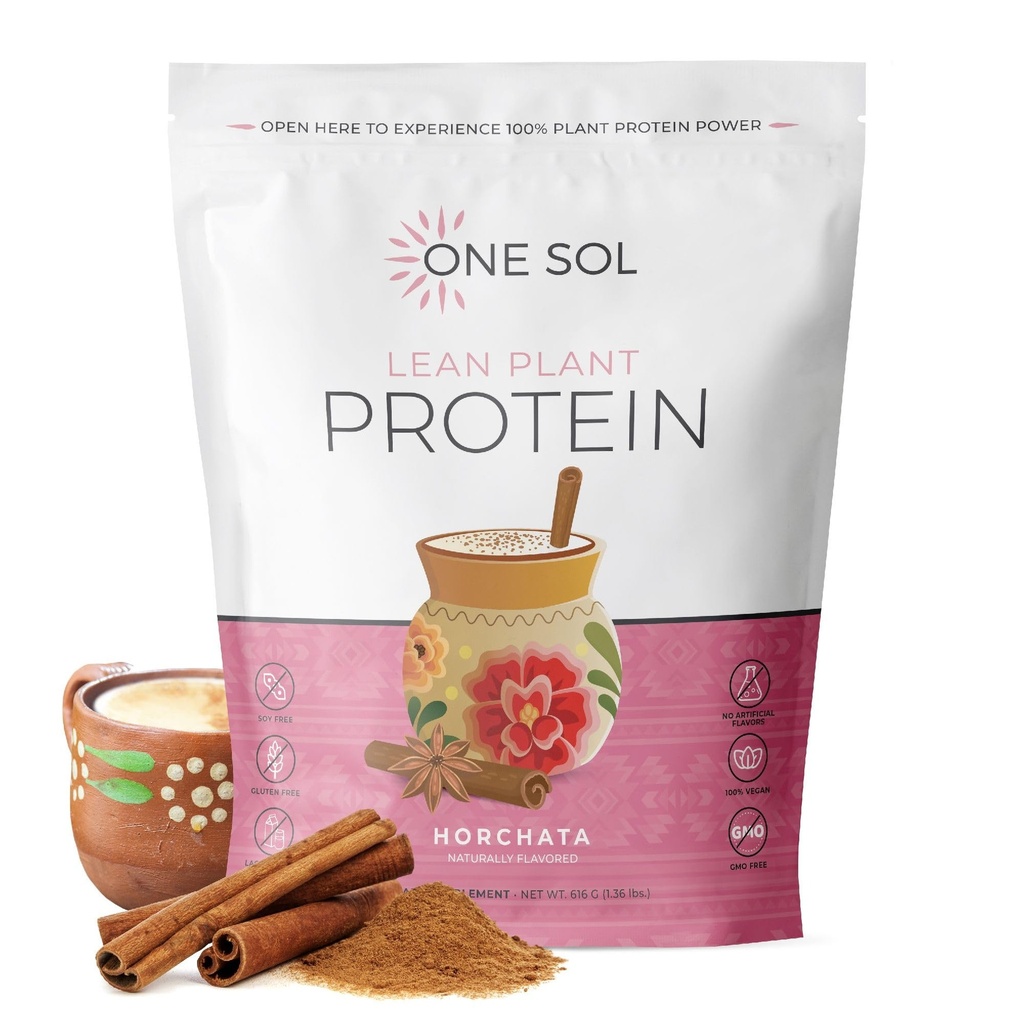 Un Sol Lean Pudră de proteine pe bază de plante, Pea & Brown Proteine de orez, Carb scăzut, Vegan Friendly - Gluten, Lactoză, & Soy Free - Fără adaos de zahăr, non-GMO, Nutriție curată, Nu Bloating (Horchata)