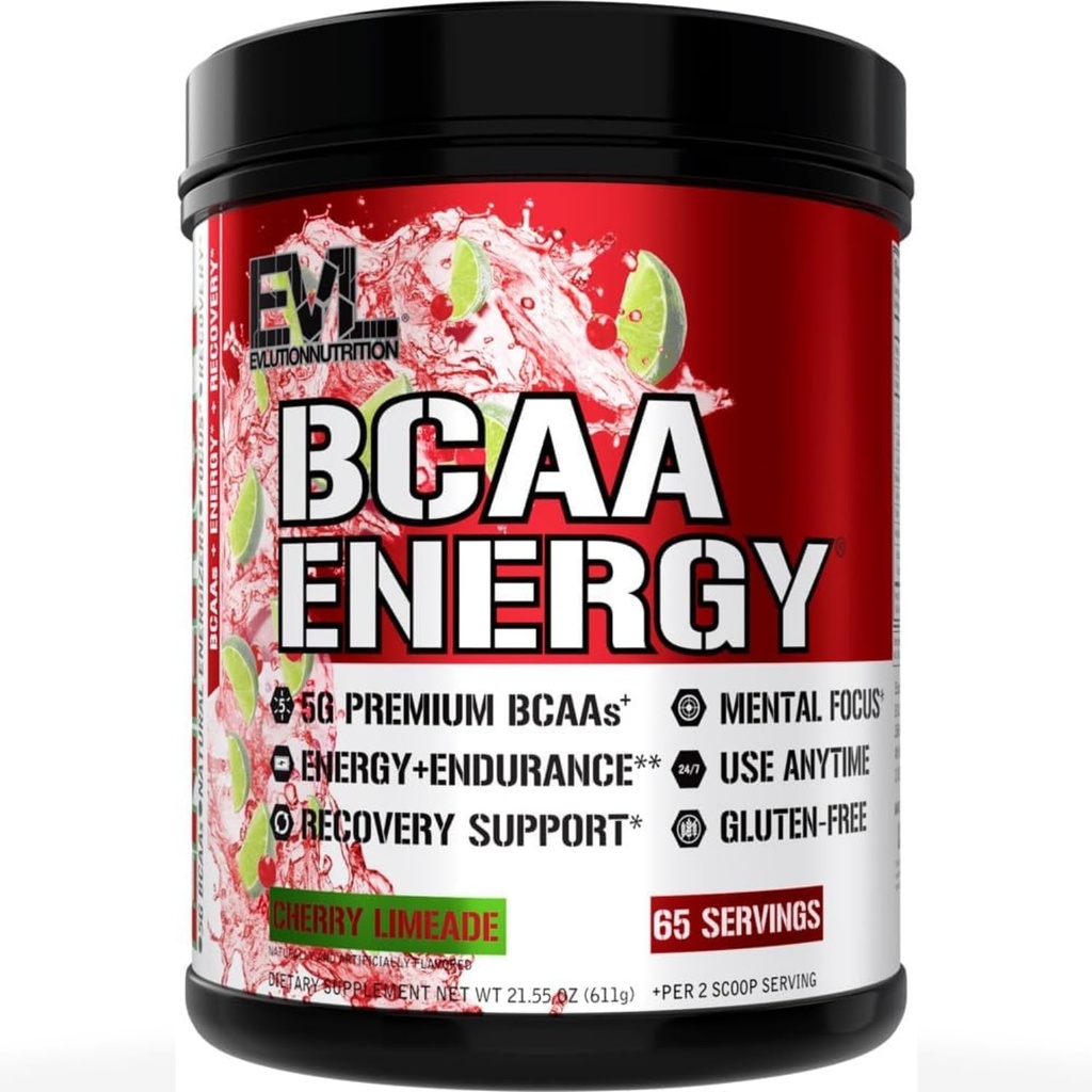 Evlution EVL BCAAs Aminoacids Powder - BCAA Energy Pre Workout Powder for Muscle Recovery Lean Growth and Endurance - Rehidratare Post Workout Recovery Drink with Natural Cafeine - Cherry Limeade