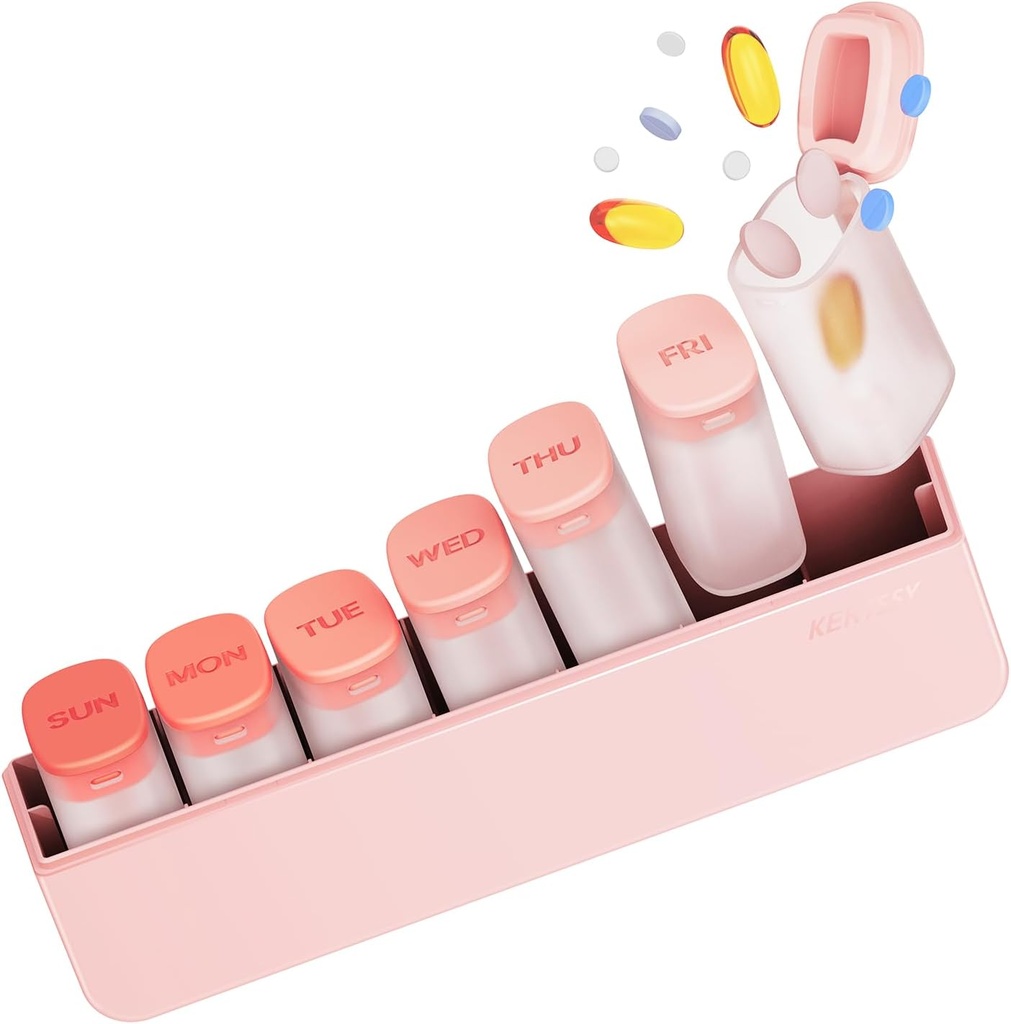 Weekly Pill Organizator 1 timp pe zi - Travel Pilula Cutie 7 zile, Medicina mare caz Pilula Container pentru medicație zilnică supliment de ulei de pește, Portable Week Pills Organizators Dispenser, roz
