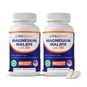 Malat de magneziu vitamatic 2000mg per Servire - 90 comprimate vegetariene - Adăugat B6 pentru absorbţie maximă - susţine musculare, articulare, şi Heart Health* (2 sticle, neflavorat)
