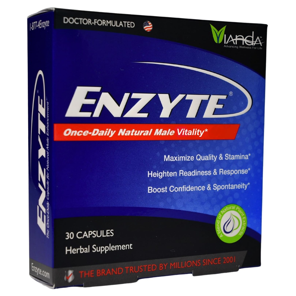 Enzyte® Natural Masculin Vitality Supplement pentru Mens Health with Asian Ginseng, Ginkgo Biloba, Seed de struguri, Epizza, Muira Puama - 30 capsule, 30 zile de aprovizionare