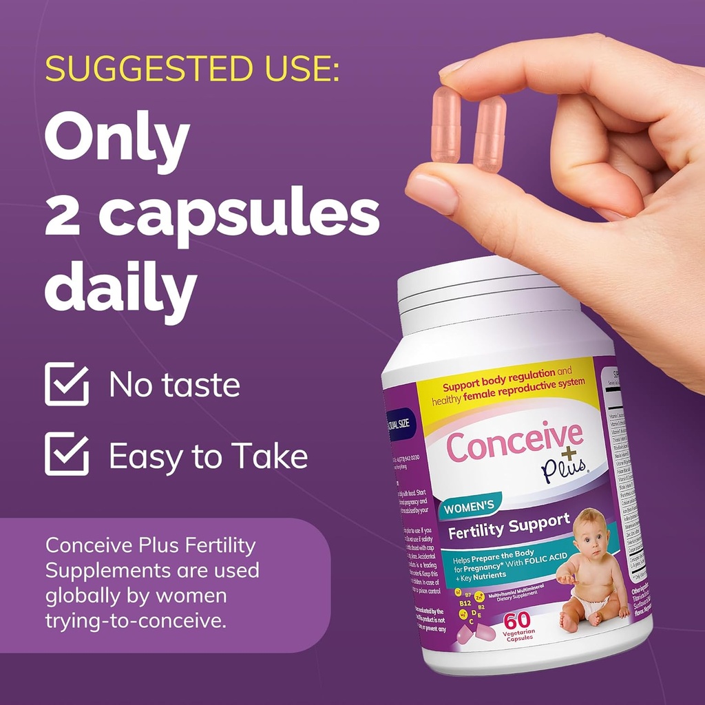 CONCEIVE PLUS Ovulaţie + Combo de fertilitate feminină, susţine fertilitatea şi regulamentul ovarian, 60 + 120 capsule