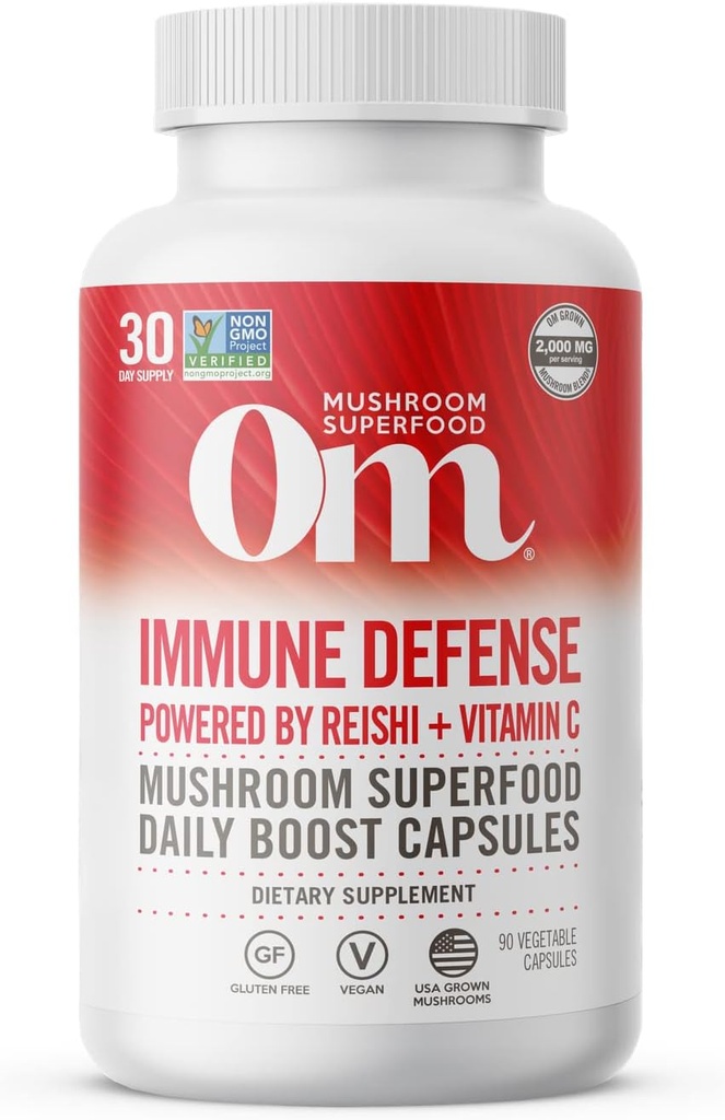 Om Mushroom Superfood Capsule de apărare imună Superfood Supliment, 90 Conte, 30 zile, Mushroom Blend, Reishi, Turcia Coajă, Maitake, Agaricus Blazei, Vitamina C, Vegan