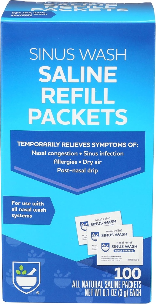 Rite Aid Sinus Wash Refill Kit, înfăşurat individual Pachete saline - 100 Conte 