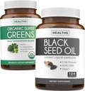 Super Greens & Black Seed (2-Month Supply) Greens Oil Synergy Bundle of Organic Super Greens Powder - Complete Superfood (120 capsule) & Black Seed Oil - Cold-Pressed Nigeilla Sativa (120 Caps)