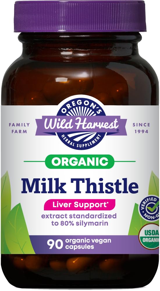 Oregon Wild Harvest Certified Organic Milk Thistle USDA Certified Organic Herbal Supplement, 90 Count