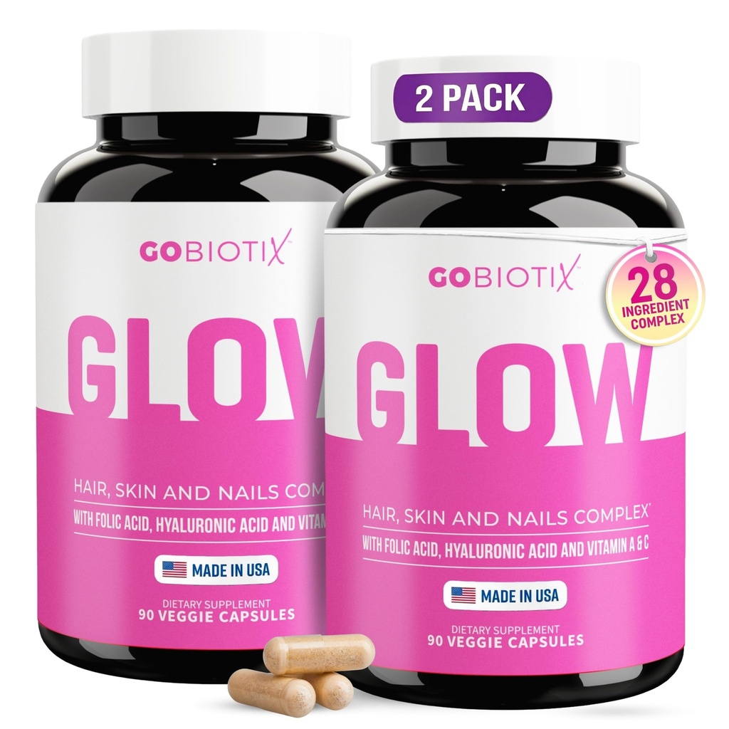 GOBIOTIX Piele de păr și unghii Suplimentul de vitamine - 10000mcg Biotin pastile cu acid hialuronic, Folat, fier, magneziu și zinc - producția de colagen, creșterea părului - 60 Serviri