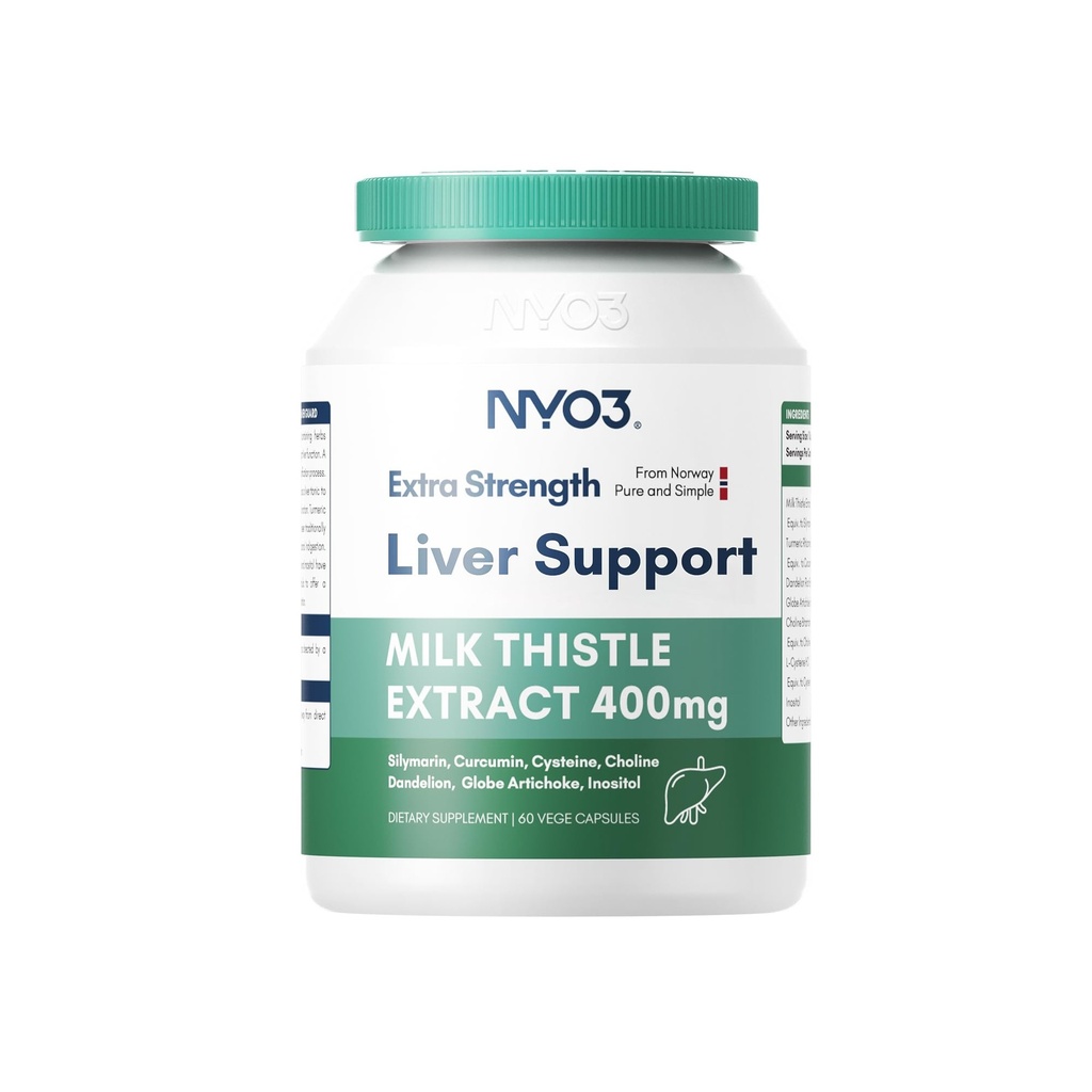 NYO3 28000mg Milk Thistle 70:1 Extract 400mg cu Curcumin & Artichoke, 83% Silymarin, 60 de zile de aprovizionare, Supliment vegetal pentru ficat Cleanse Detoxifiere & Reparație, Suport antioxidant, Non-GMO