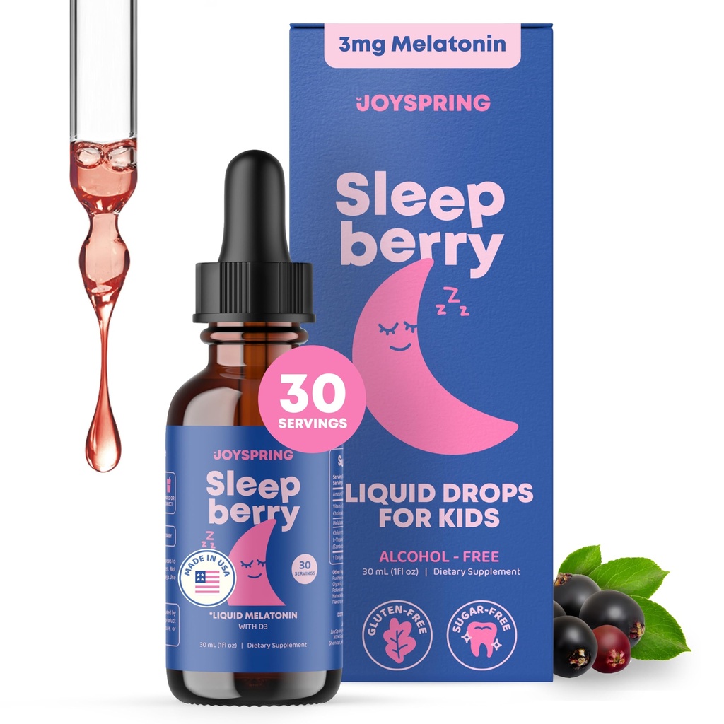 Melatonina Liquid SleepBerry pentru copii - Ajutor de somn natural cu Elderberry și vitamina D - stimulează sistemul imunitar în timp ce dorm (1 Fl oz)
