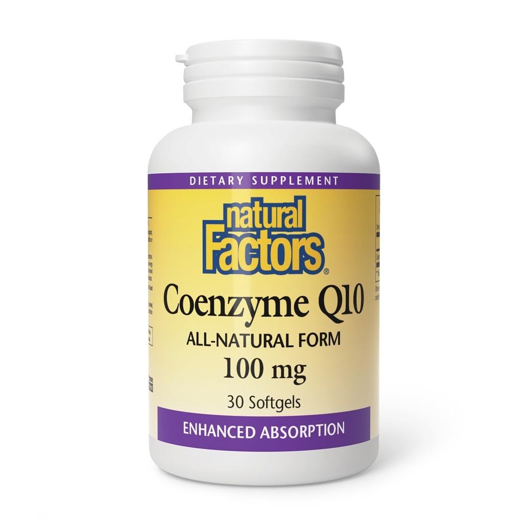 Factori naturali Coenzime Q10 - Suplimentul de suport antioxidant susține producția de energie celulară - o mai bună absorbție ajută funcția cardiacă sănătoasă - 100 mg, 60 Softgels (60 Servings)