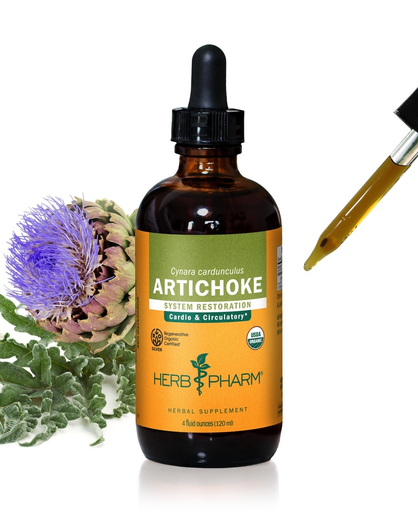 Herb Pharm Certified Organic Artichoke Extract lichid pentru suport cardiovascular și circulator - 4 Ounce