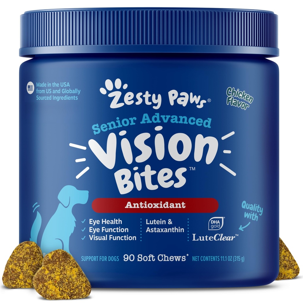Zesty Paws Ochi Supliment pentru câini - suport vizual cu antioxidanti si Omega 3 acizi grasi - 90 Chews