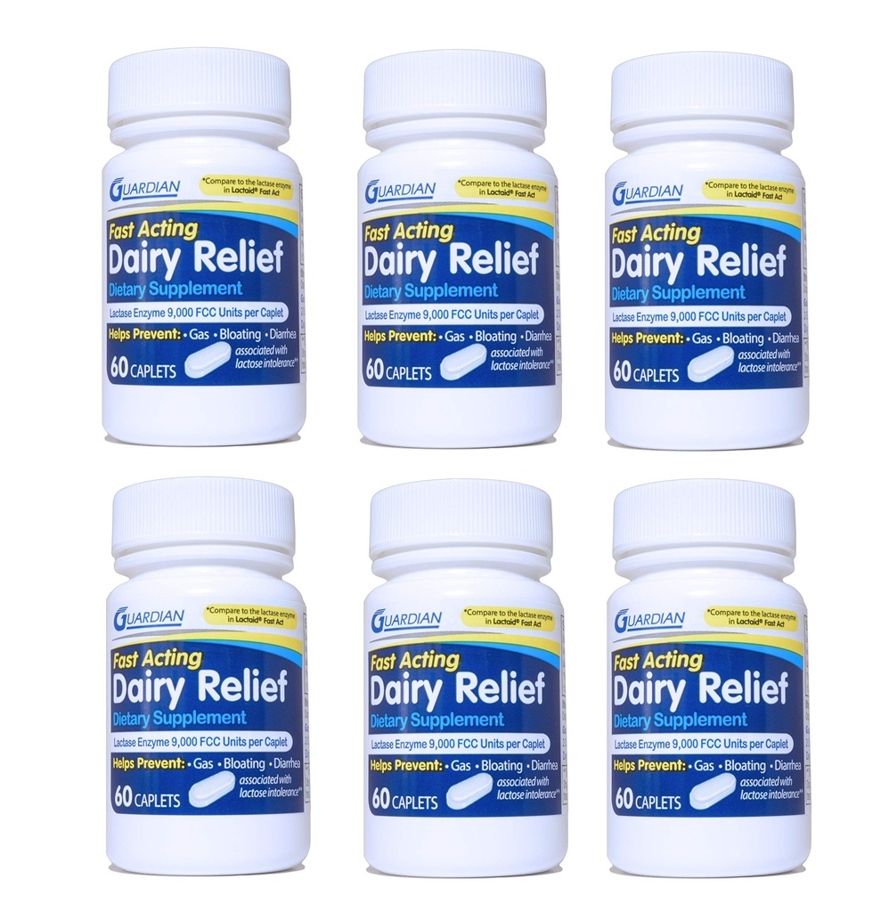 Guardian Dairy Relief Rapid Acting Caplets, 9000 FCC, Pastile de intoleranţă la lactoză, Lactase Enzim (360CT (Sticle))