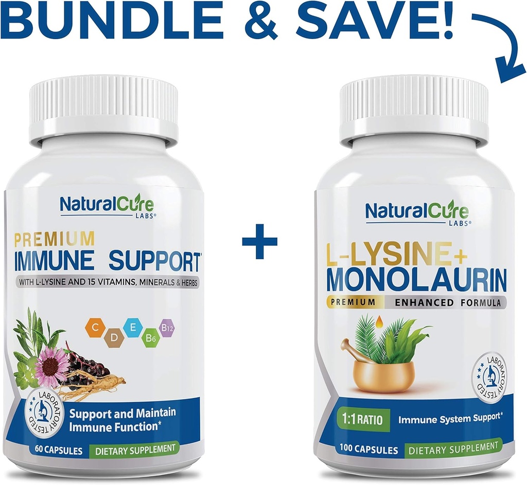 Laboratoarele naturale de vindecare Bundle: Suport imun + L-Lysine + Monolaurin