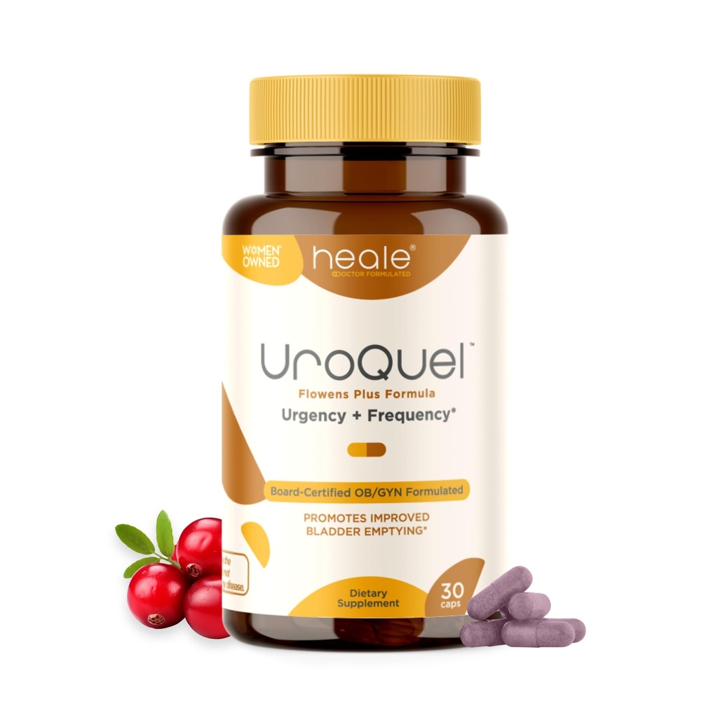 UroQuel - Control al vezicii urinare naturale Suplimentul Cranberry - Reduce baia de urgenta, Frecventa, Incontinenta, cu Flowens - OBGYN Formulate - Pastile de afine pentru femei si barbati - de Heale - 30 Capsule