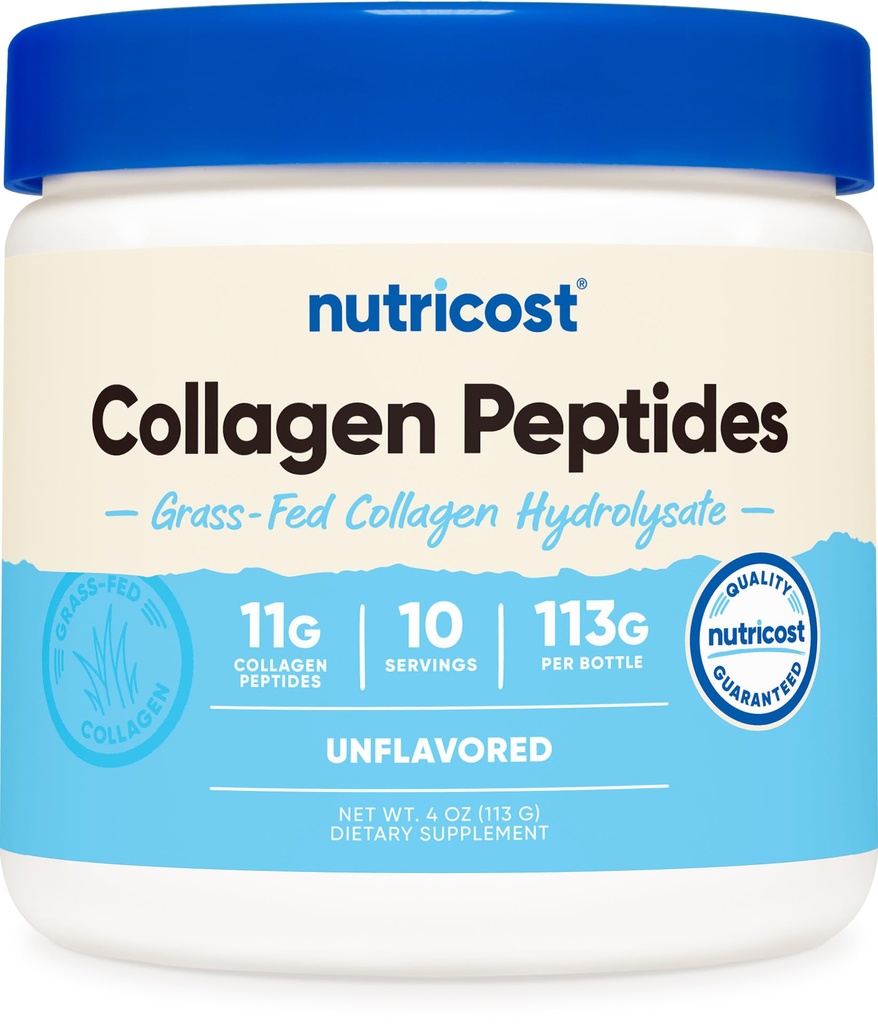 Nutricost Colagen Peptides Powder 4 oz (nearomat) Tip I, Tip III Colagen - Grass-Fed, Gluten Free și non-GMO