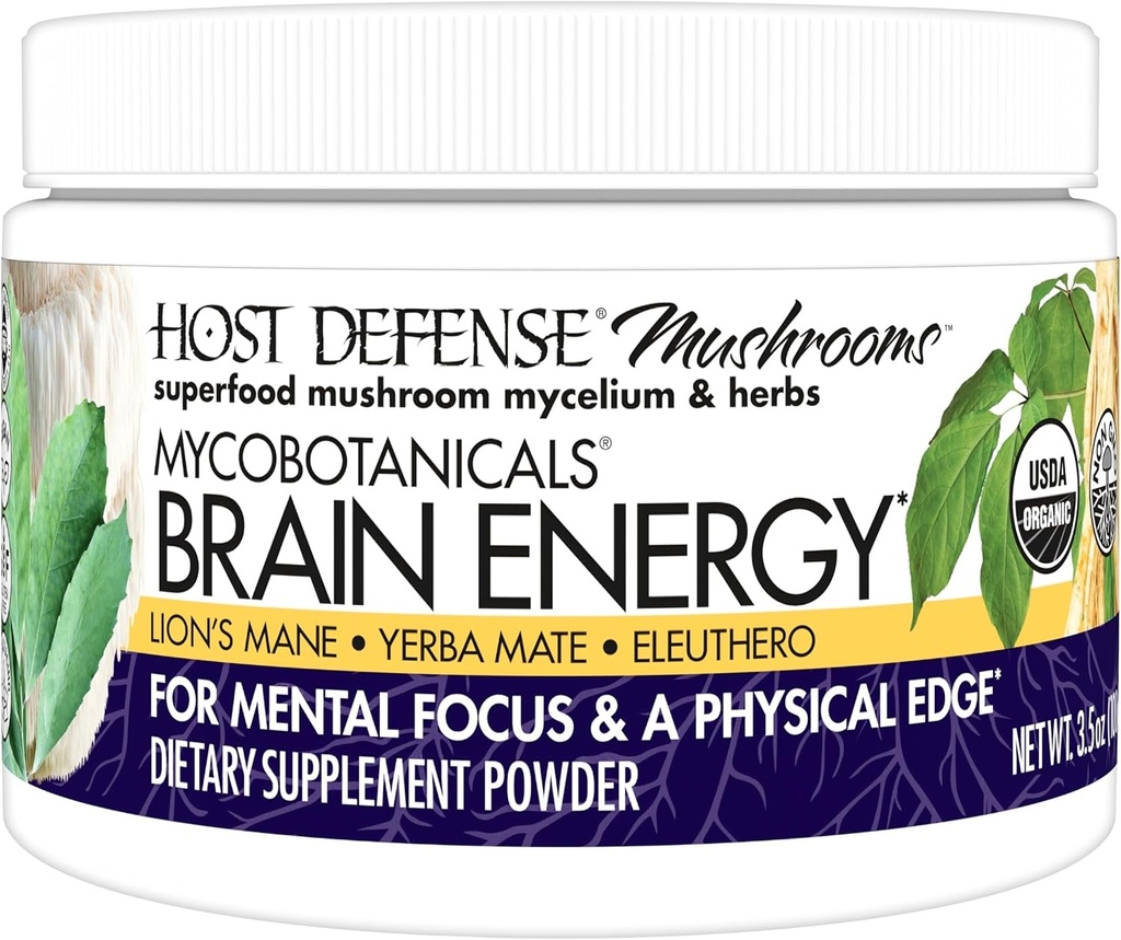 Hoste Defense MycoBotanicals Brain Energy* Powder - Brain & Focus Supplement with Lion's Mane Mushroom - Dietary Supplement with Yerba Mate for Energy Support - 3.5 oz (33 Servings) *