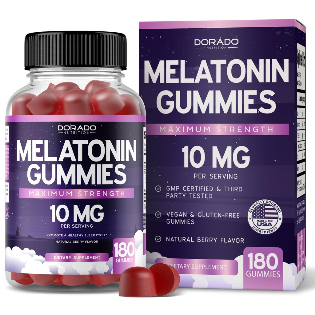 Melatonina Gummies 10mg pentru adulți (180 Count) - Distilare rapidă Melatonina Gumies - Gummy pentru adulți Conține 10mg - Potență mare - Aroma mixta Berry - Non-GMO, Supliment Vegan & Made in USA