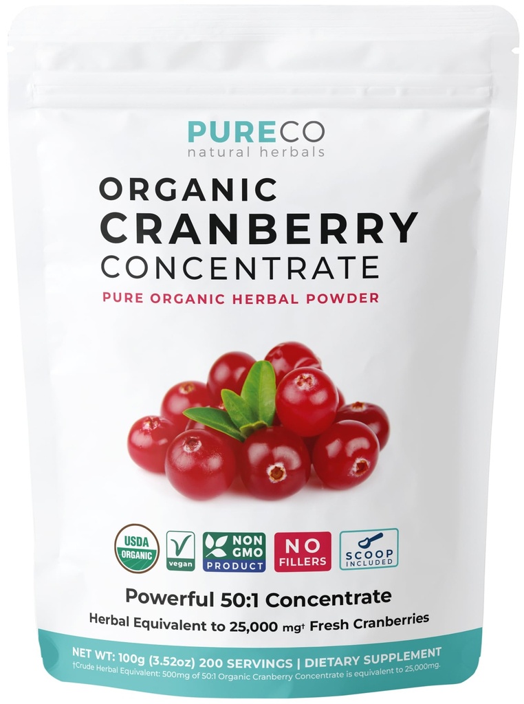 USDA Cranberry Powder Organic Certified - Organic Cranberry suc concentrat Support Urinal Tract Health for Women & Men - Pure Berry concentrat Vegan Non-GMO & Filler Free (200 Serviri)