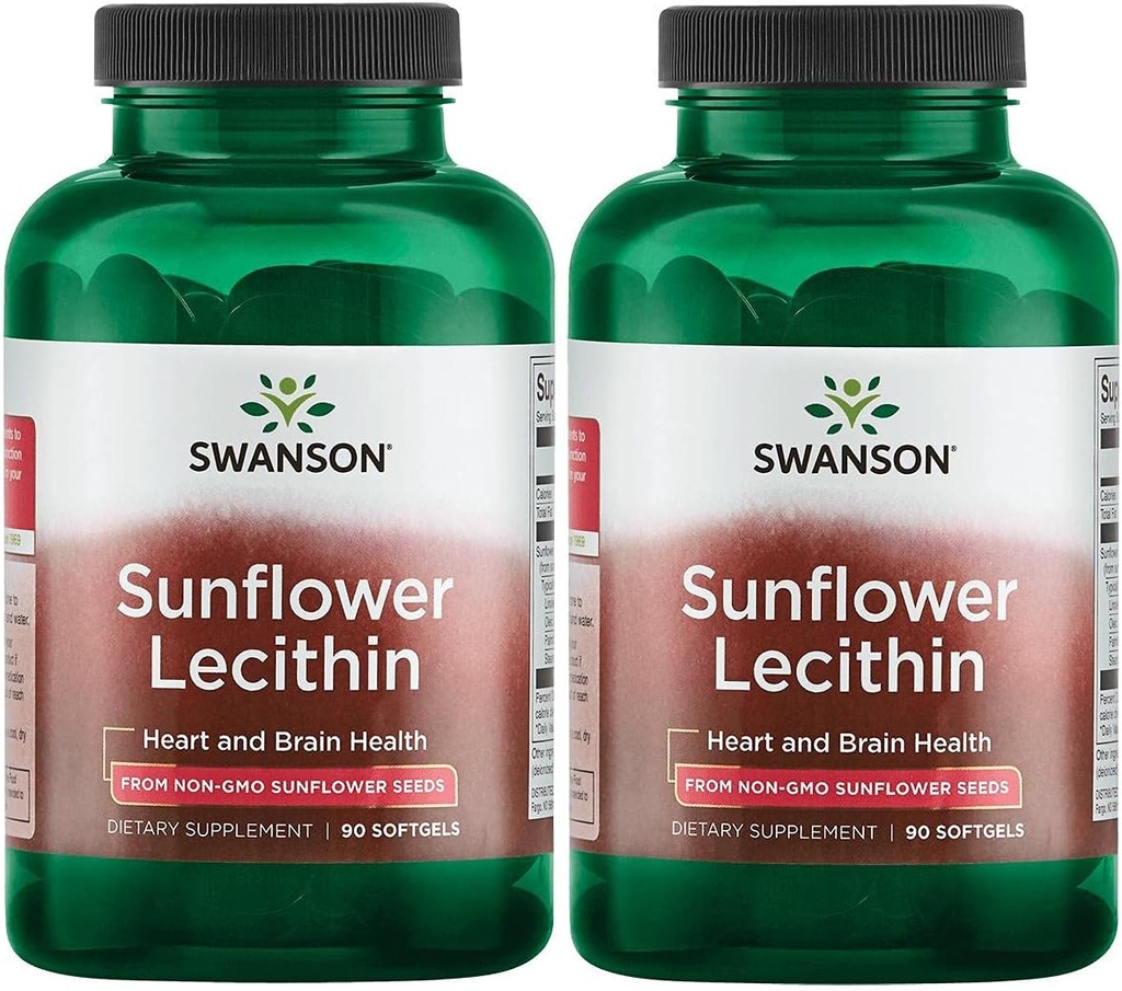 Swanson Floarea-soarelui lecitină - Suplimentul vegetal Promovarea funcţiei creierului sănătos - Formula naturală Suportarea Heart Health & Healthy Folide Balance - (90 Softgels, 1200mg Fiecare) 2 Pack