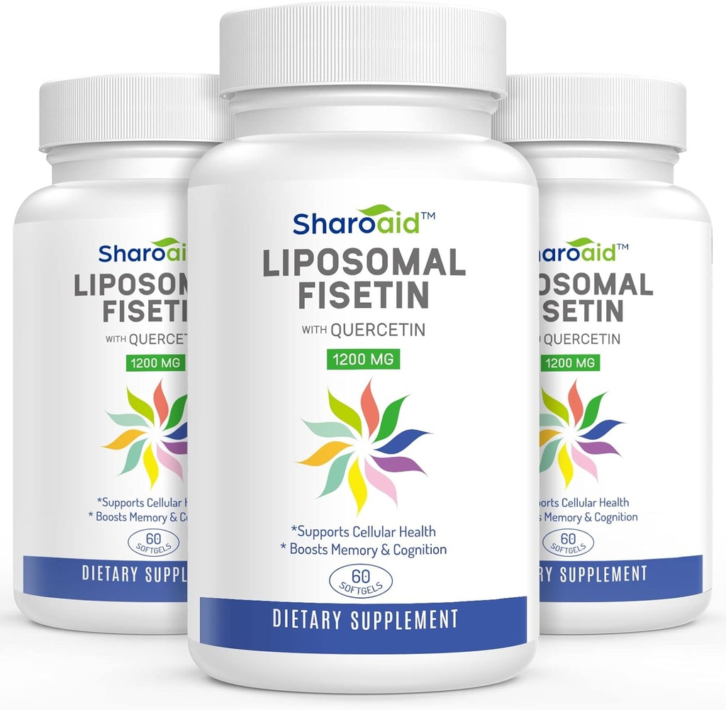Fisetină lipozomală cu suplimente de Querbetin 1200 mg per Serving, Polifenoli de înaltă absorbţie antioxidanţi pentru femei,Men,Non-GMO,Gluten-Free,3 Softgels 180 flacon