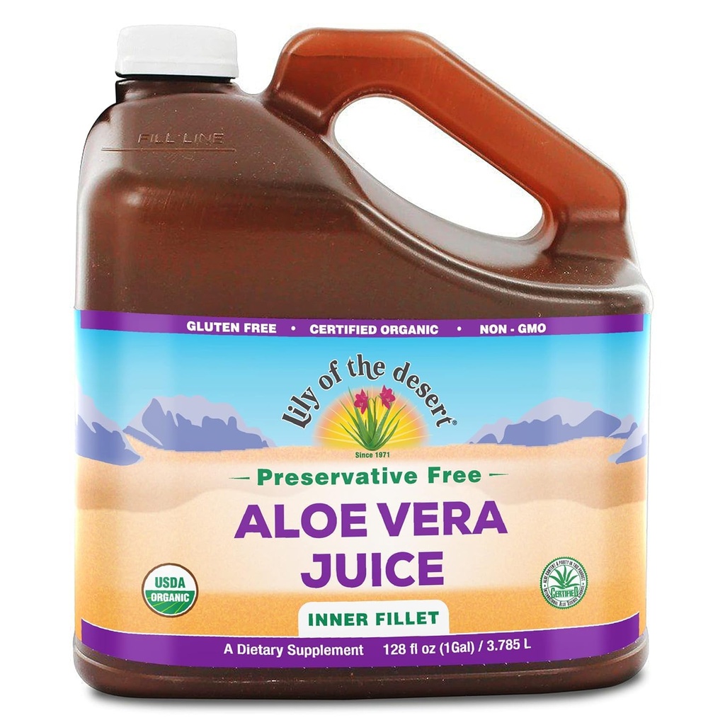 Lily of the Desert Aloe Vera Juice - Organic, Conservative-Free Inner Fillet Aloe Vera Drink with Natural Digestive Enzymes for Gut Health, Stomac Relief, Wellness, Glowing Skin, 128 Fl Oz