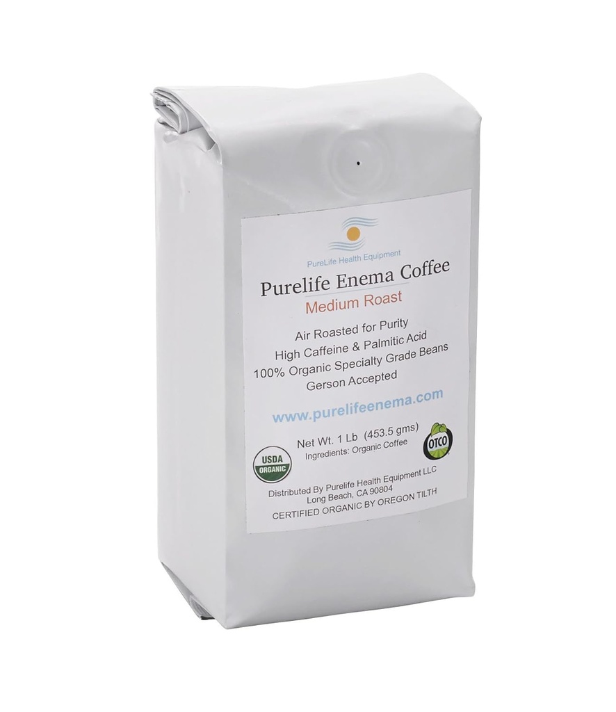 Purelife Organic Enema Coffee- Medium Air Roast - Lab testat - Mold / Mycotoxina gratuit - Recomandat de Gerson - Pre-Ground