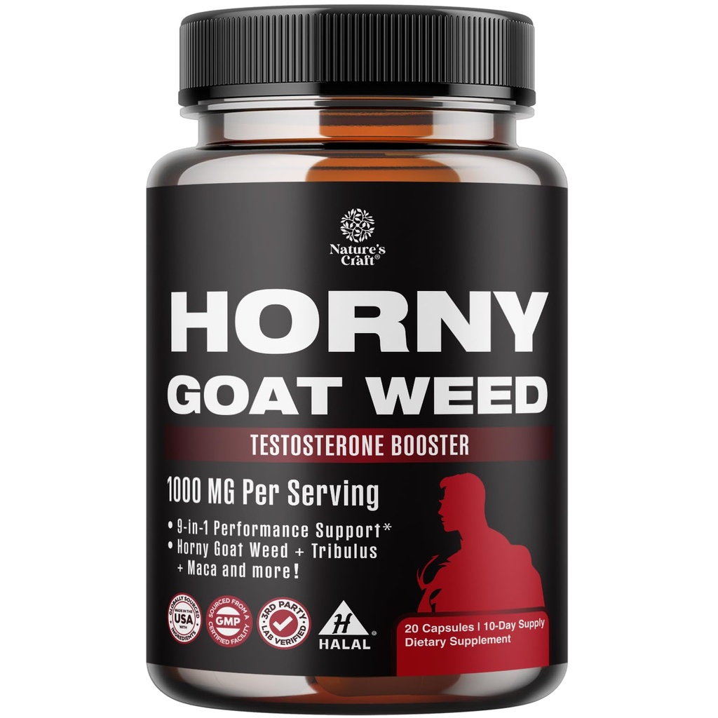 Iarbă de capră excitată pentru creșterea bărbaților - extra putere Horny Goat buruieni pentru bărbați 1000mg per complex de servire cu Tongkat Ali Saw Palmetto extract Panax Ginseng și Black Maca rădăcină pentru rezistență și energie