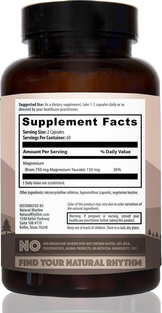 Taurat natural de magneziu cu ritm 120 capsule + vitamina D3 + K2 (MK7) 30 capsule