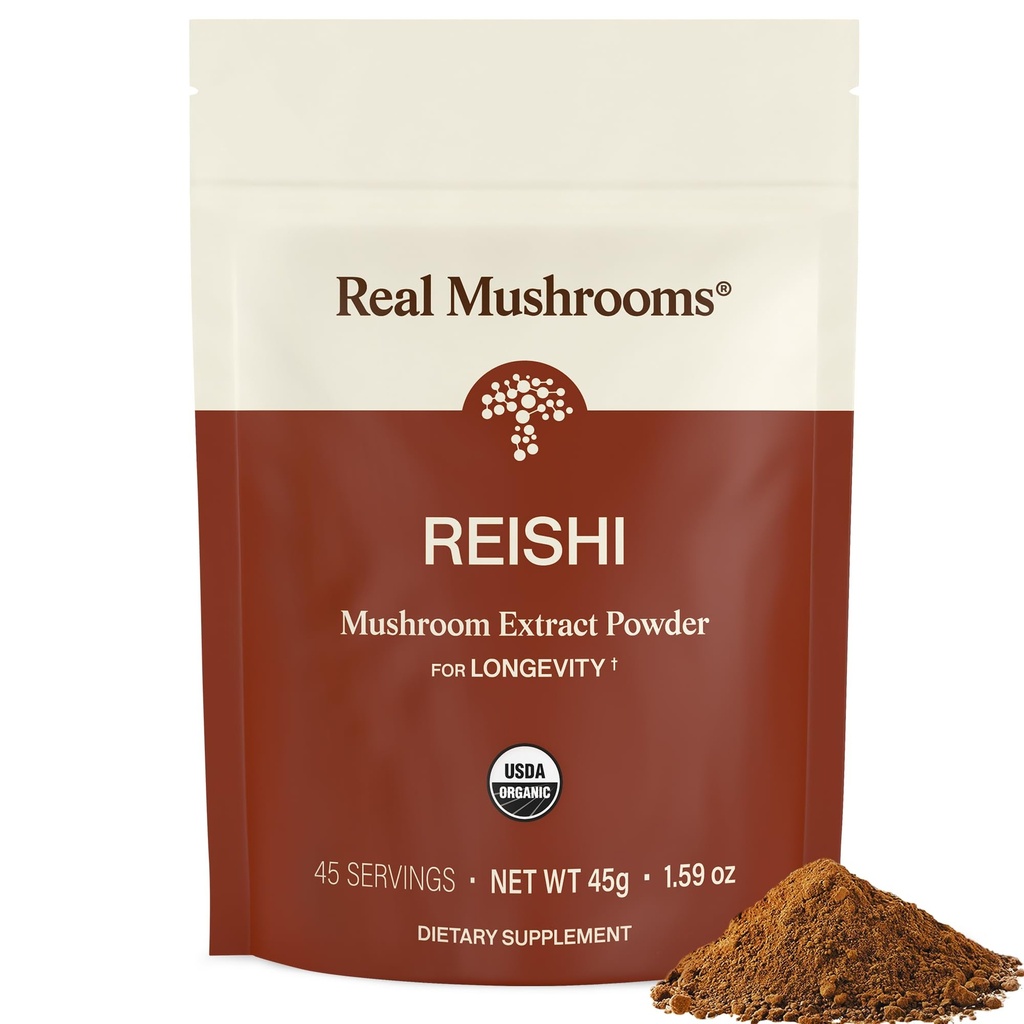 Ciuperci Reishi Praf de ciuperci - Extracte de ciuperci organice alese manual - Reishi roșu pentru wellness zi cu zi tranchilizant cu beta Glucani Vegan verificat, non-GMO, fără umpluturi de cereale, 45 Serviri