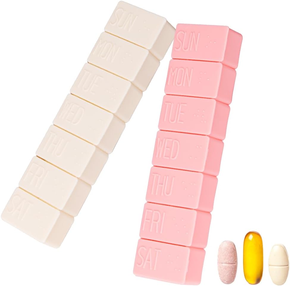 sanderala 2Pack Weekly Pill Organizator,Extra Large 7 zile pastile Cutie de pastile de călătorie zilnică pentru ulei de pește, tablete de calciu suplimente și alte vitamine pastile