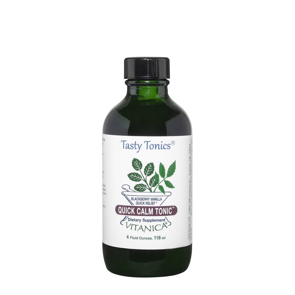 Vitanica Quick Calm Tonic - Supliment de suport pentru stres - Suplimentul Herbal cu Lavender, Root Valerian, Root Kava & Passionflower Herb - BlackBerry Vanilla - Pro Logo - 4 Fl Oz (118 ml)