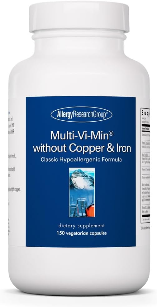 Allergy Research Group Multi-Vi-Min Without Copper & Iron - Multivitamin for Men & Women, Mineral Complex, Active Nutrients, with Iodine - 150 Count