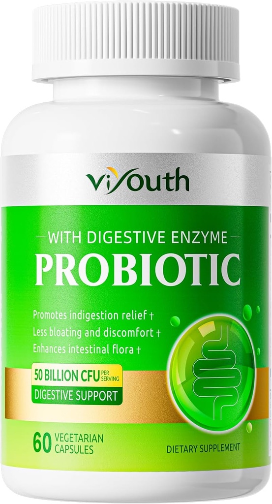 Probiotice pentru femei si barbati - Probiotic 50 Miliarde CFU 18 Trandafiri si 5 enzime digestive pentru sanatate gutoasa, Imun - Probiotice Capsulele suporta gaz si balonare, naturale, non-GMO, gluten gratuit, 60ct