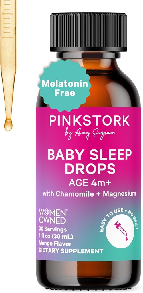 Pink Stork Baby Sleep Drops, Naturally Support Sleep Without Melatonin for Infants, Toddlers, and Kids, Aid Sleep with Chamomile and Magnesium, Baby Essentials for Bedtime, 1 oz, 30 Servings