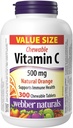 Webber Naturals Vitamina C, 300 comprimate de portocale masticabile, 500 mg de vitamina C per comprimat, oase, dinți, suport imun și antioxidant