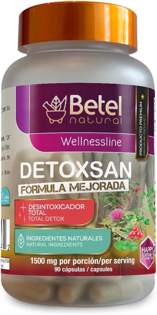 Betel Natural Detoxsan Capsule Total Detox Cleanse Healthy Ficat și Colon - 1500 mg per Serving
