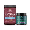 Nutritie antica Multi Colagen Pulbere Proteina, Vanilie, 24 Serviri + Supergreen organic pulbere, Berry, 12 Serviri
