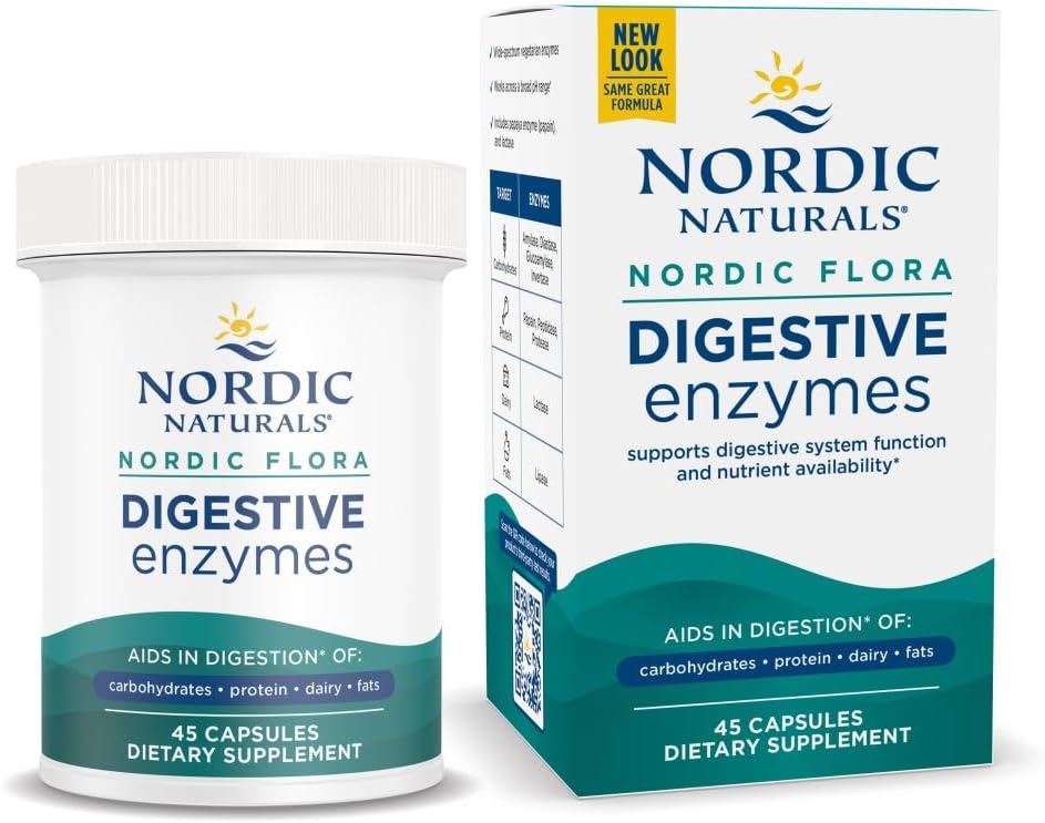 Nordic Naturals Nordic Flora Enzime digestive - 45 Capsule - Funcţie digestivă, Optimizează Disponibilitate Nutrient - Non-GMO - 45 Servings