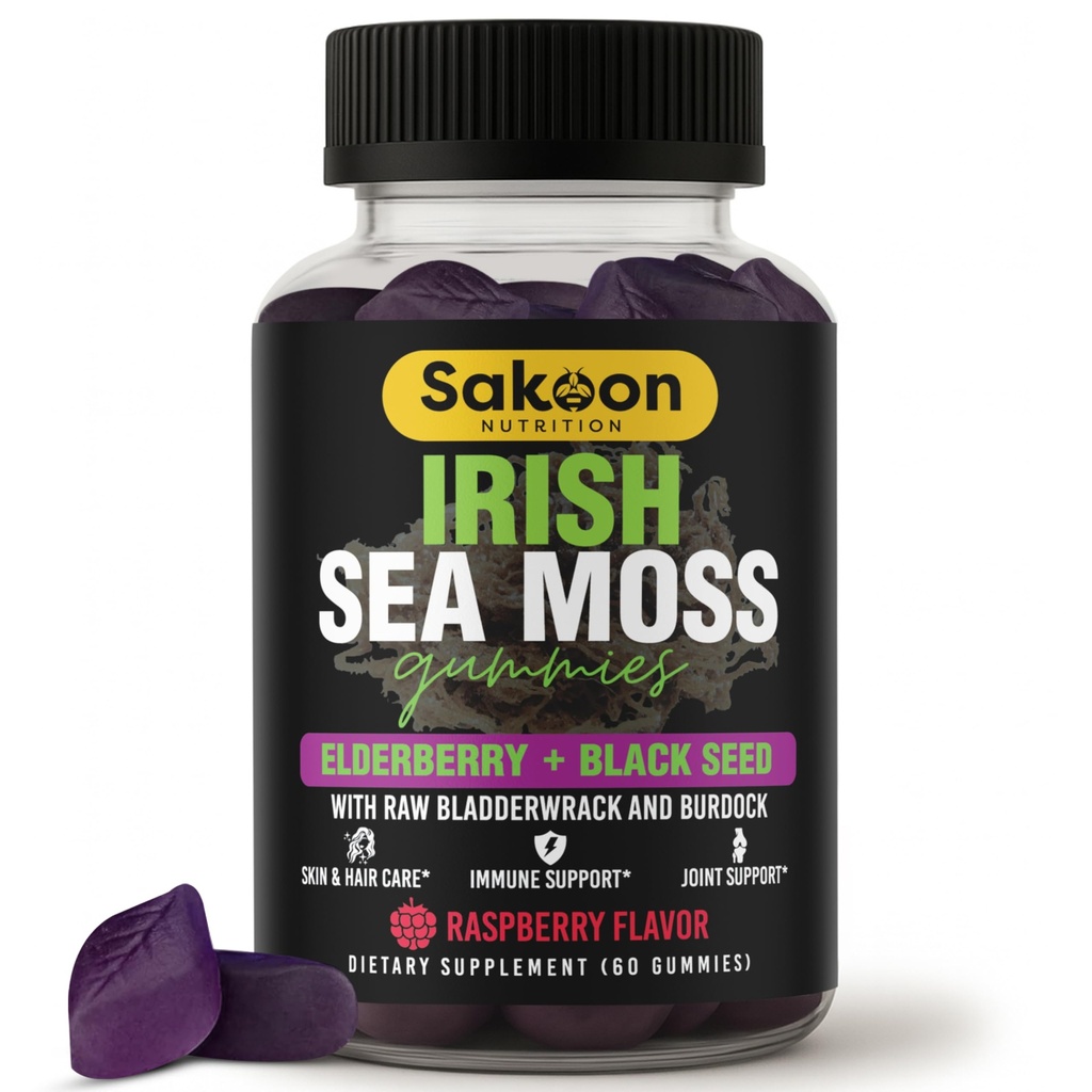 Irish Sea Moss Gummies cu ulei de semințe de soc și negru - Suport global de wellness 