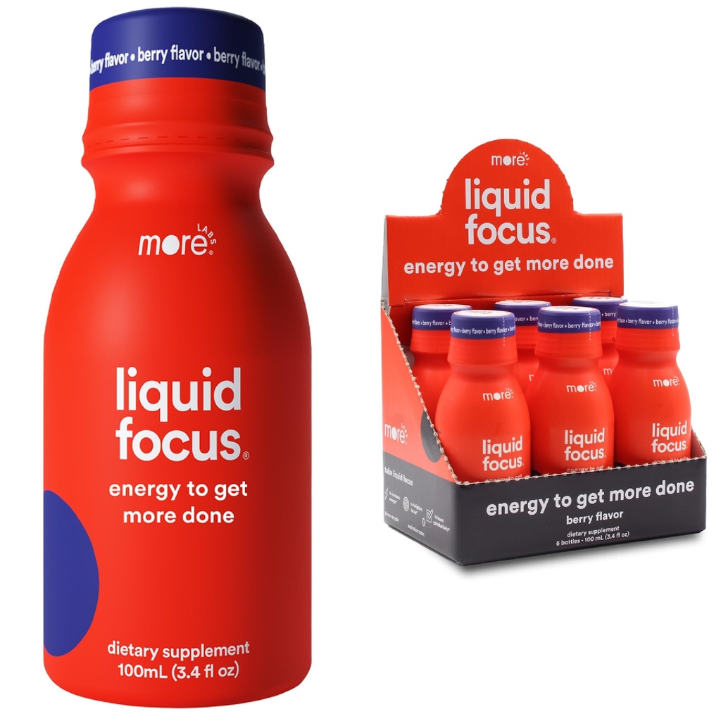Mai multe Labs Liquid Focus, Nootrop Smart Drink cu puternice antioxidanți și plante adaptogene pentru energie și concentrare, 150mg Cafeina (Pachet de 6)
