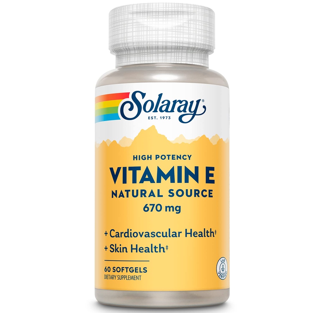 SOLARAY Vitamina E 1000 UI Softgel Capsule, 670 mg - d Alpha Tocopherol Vitamina E Suplimente - Skin Health, Heart Function and Antioxidant Support - 60-Day Guarantee - 60 Servings, 60 Softgels