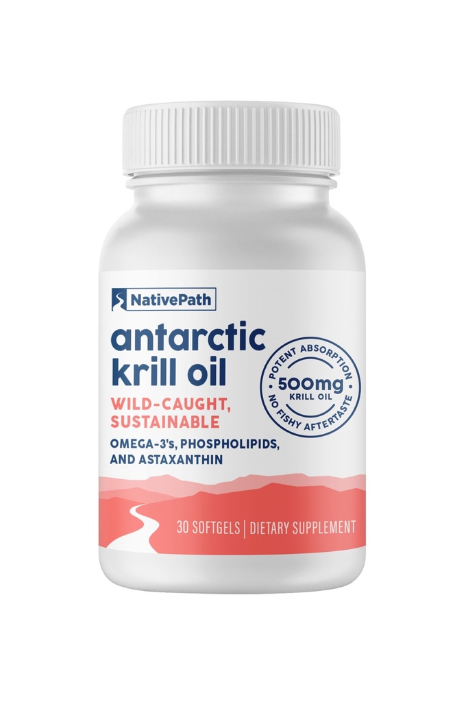 NativePath Wild-Caught Antarctic Krill Oil 500mg - Premium Astaxanthin 200mcg Fosfolipid-Bound Omega-3 EPA DHA - Pure Formula GMP Certified Terce Party Testat - 30 Softgels