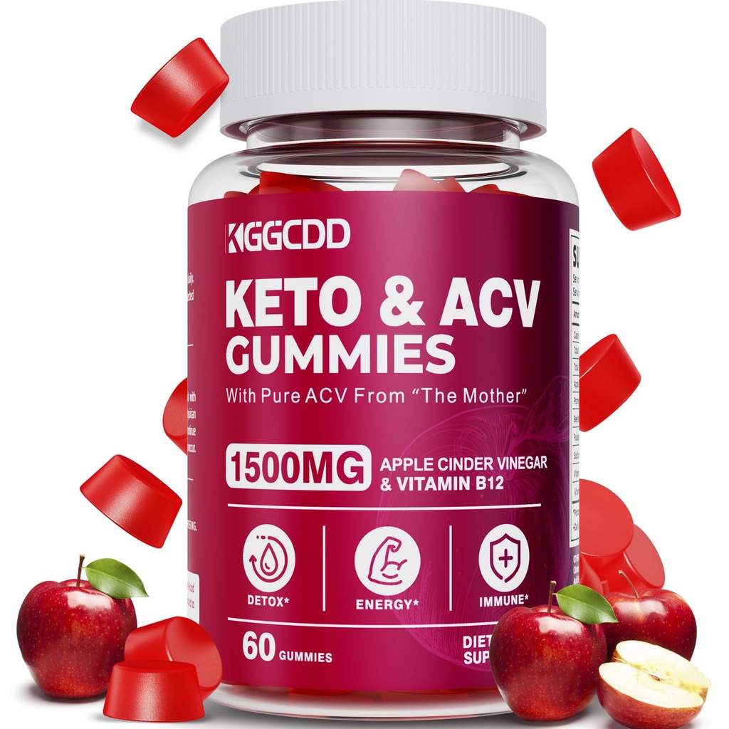 Keto ACV Gummies Avansat pierdere in greutate, Keto Gummy Supliment pentru femei si barbati, cu 1500MG Apple Cidru Otet & Vitamina B12, Vegan & Non-GMO, Detox & Curate, Low-Carb, 60 Conte