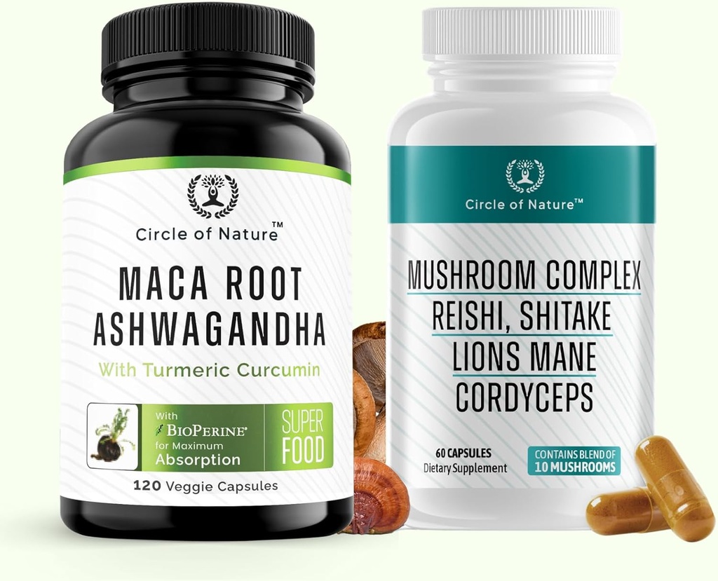 Maca Root Ashwagandha & Mushroom Suppliment Conține Lions Mane, Cordyceps, Reshi, Shitake