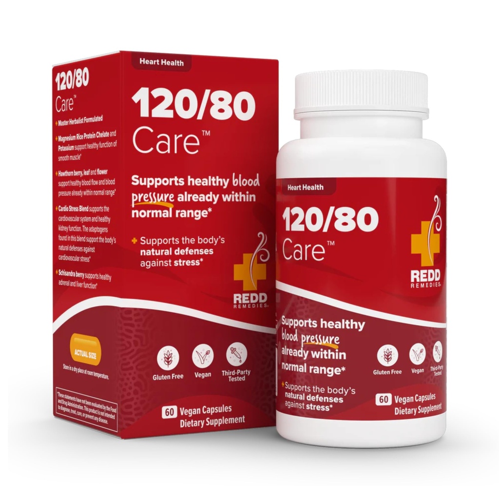 Remedii roşii, îngrijire 120/80, sănătate cardiacă şi suport natural al tensiunii arteriale, 60 capsule Vegane