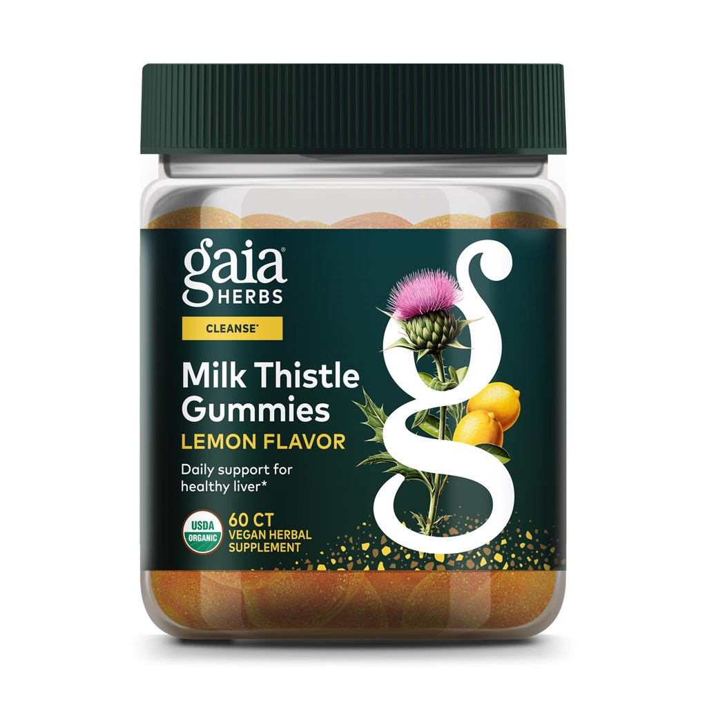 Gaia Herbs Milk Thistle Gummies - Supliment vegetal cu proprietati antioxidante pentru sanatatea ficatului si dezintoxicare hepatica - Aroma de lamaie - 60 Vegan Gummies